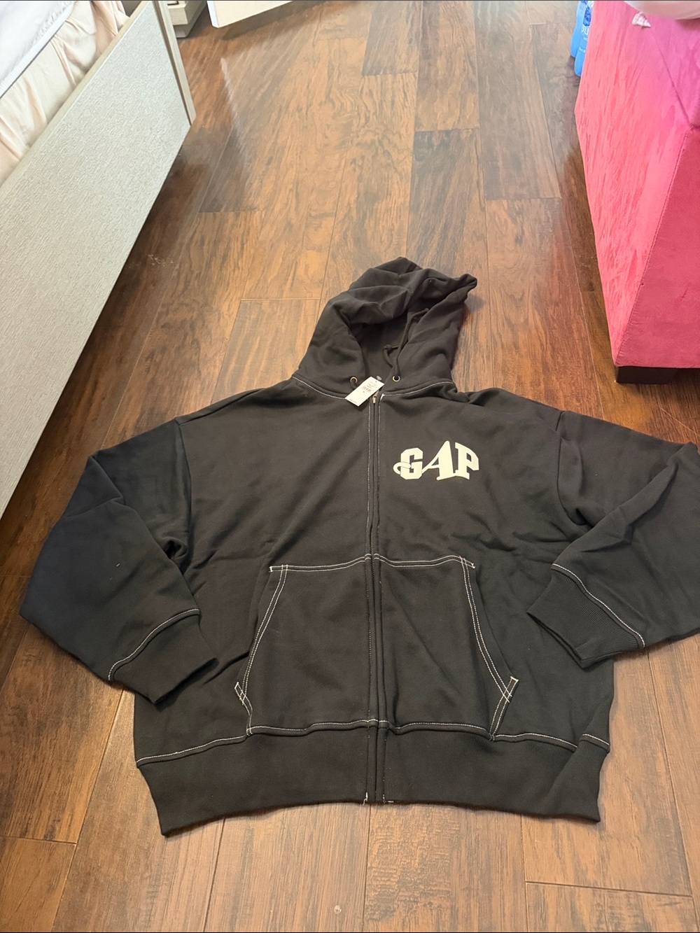 Brand new GAP Black Zip-Up Hoodie with White GAP-AWAKE Accent